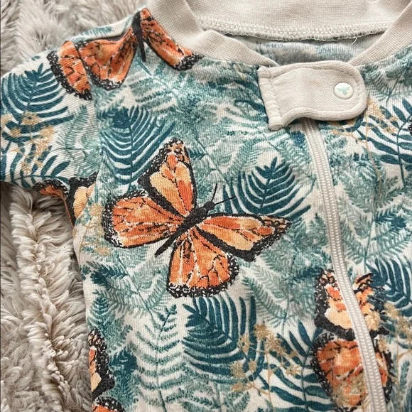 Burt's Bees Baby Blue and Orange Butterfly One Piece - Picture 2 of 2
